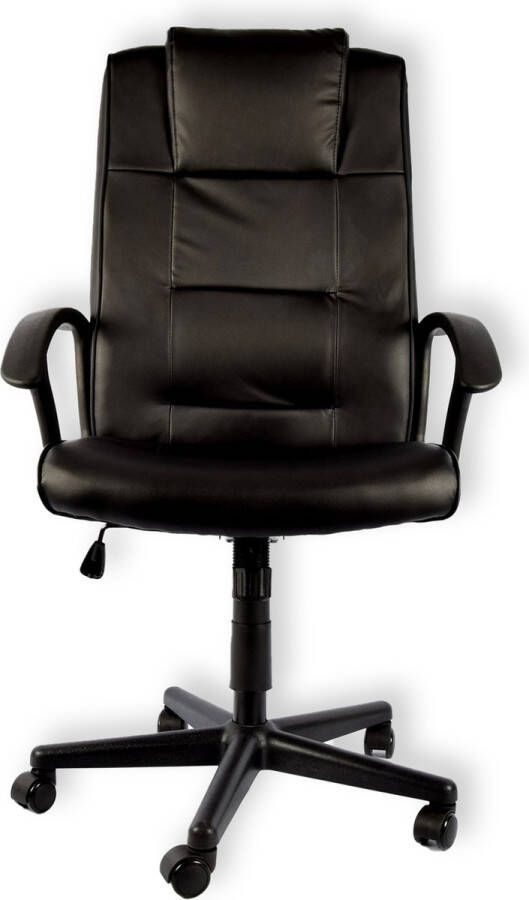 Discountershop Ergonomische Bureaustoel voor Volwassenen Verstelbare Draaistoel in Tijdloos Zwart Eco Leer Stabiel en Duurzaam Maximale Belasting 125kg Wipfunctie Hoogteverstelling Gevoerd Executive Stoel