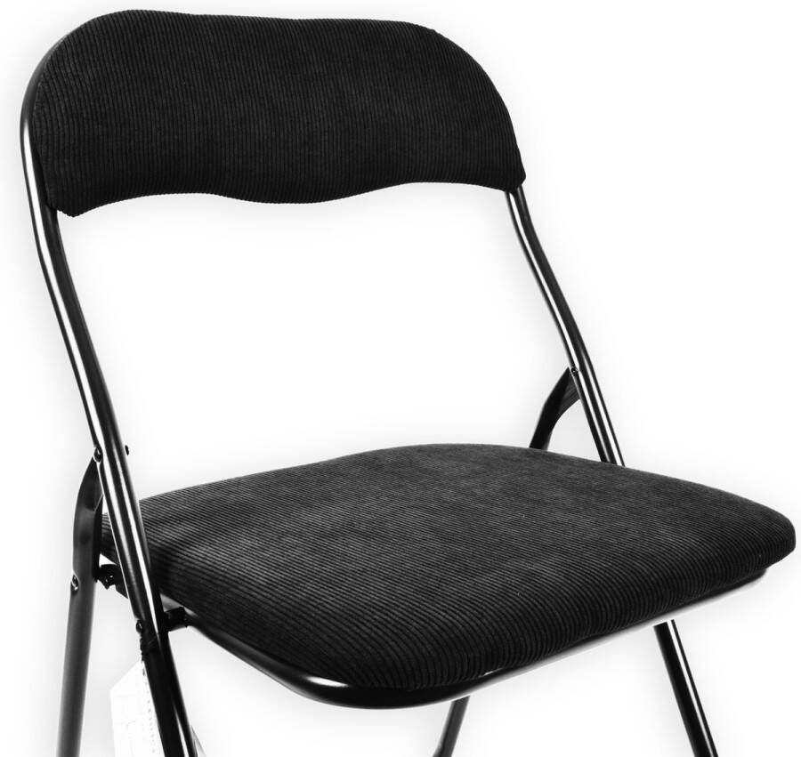 Discountershop Klapstoel met zithoogte van 43 cm Vouwstoel velvet zitvlak en rug bekleed stoel tafelstoel- RIBCORD tafelstoel klapstoel Velvet klapstoel Luxe klapstoel Met kussentjes FLUWEEL- Stoelen Klapstoelen Stoeltje Premium chair -Zwart