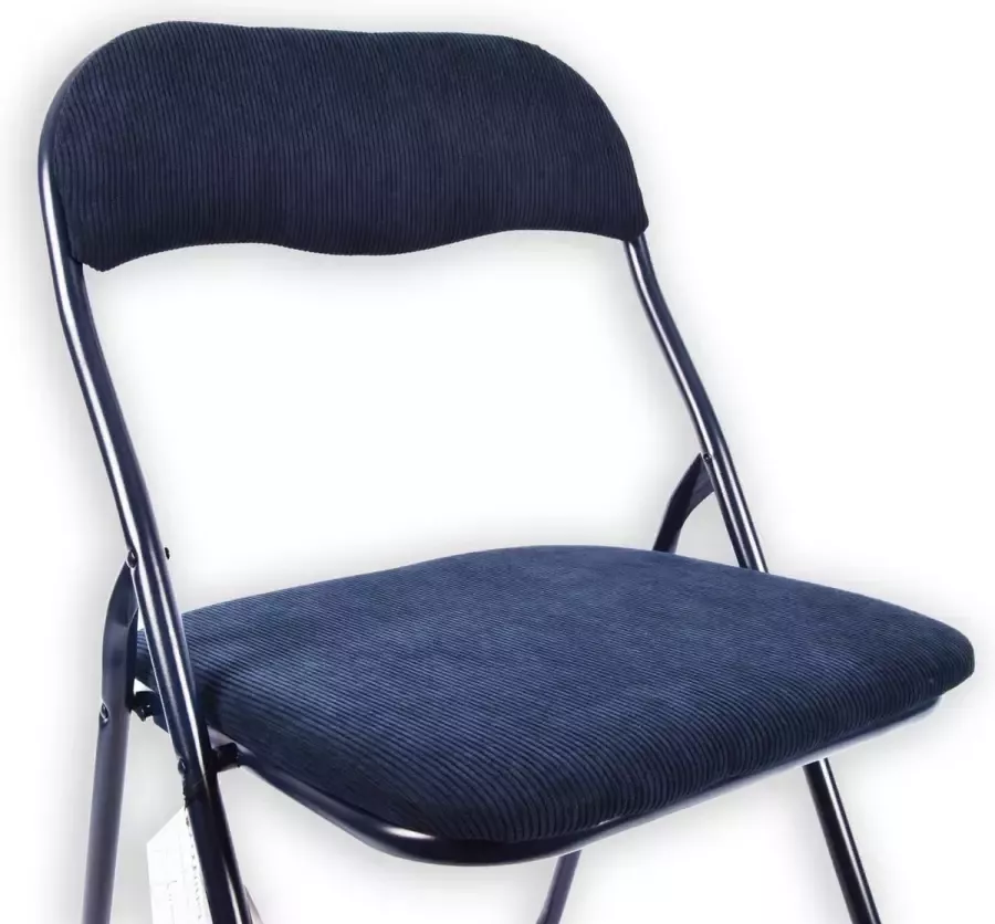 Discountershop Klapstoel met zithoogte van 43 cm Vouwstoel velvet zitvlak en rug bekleed stoel tafelstoel- RIBCORD tafelstoel klapstoel Velvet klapstoel Luxe klapstoel Met kussentjes FLUWEEL- Stoelen Klapstoelen Stoeltje Premium chair Blauw - Foto 1