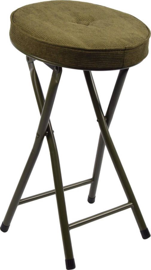 Discountershop Klapstoel met zithoogte van 45 cm Vouwstoel velvet zitvlak stoel tafelstoel- RIBCORD tafelstoel klapstoel Velvet klapstoel Luxe klapstoel Met kussentjes FLUWEEL- Stoelen Klapstoelen Stoeltje Premium chair Groen Olijf