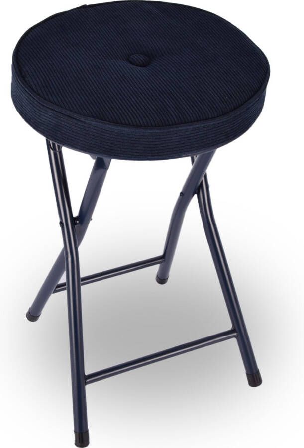 Discountershop Klapstoel met zithoogte van 45 cm Vouwstoel velvet zitvlak stoel tafelstoel- RIBCORD tafelstoel klapstoel Velvet klapstoel Luxe klapstoel Met kussentjes FLUWEEL- Stoelen Klapstoelen Stoeltje Premium chair Blauw - Foto 1