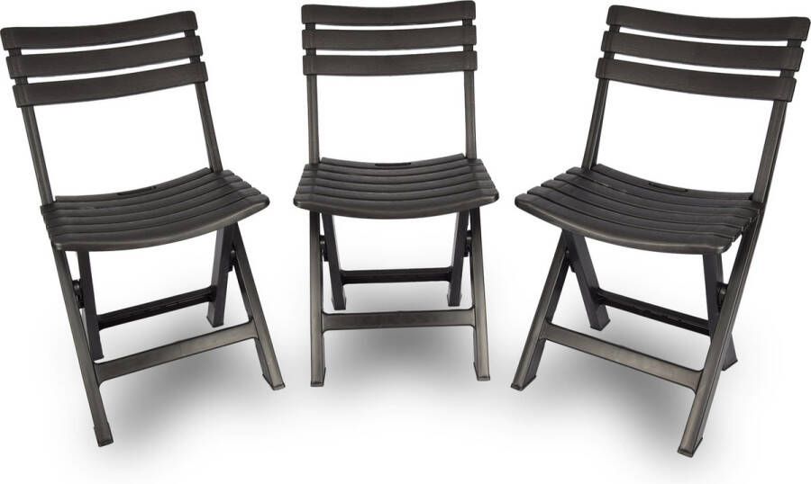 Discountershop Set van 3 Zwarte Opvouwbare Klapstoelen Lichtgewicht Waterbestendig Geschikt voor Binnen en Buiten 41x34x78 cm Plastic Bijzetstoelen