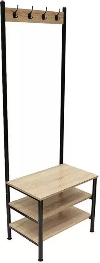 Discountershop Wandkapstok Staand met Schoenenbank Kapstok en Schoenenrek 175 cm Hoog en 60 cm Breed Industrieel Bruin Zwart Home Industriële kapstok met schoenenrek Industrieel Metaal MDF Zwart bruin 60x40x175