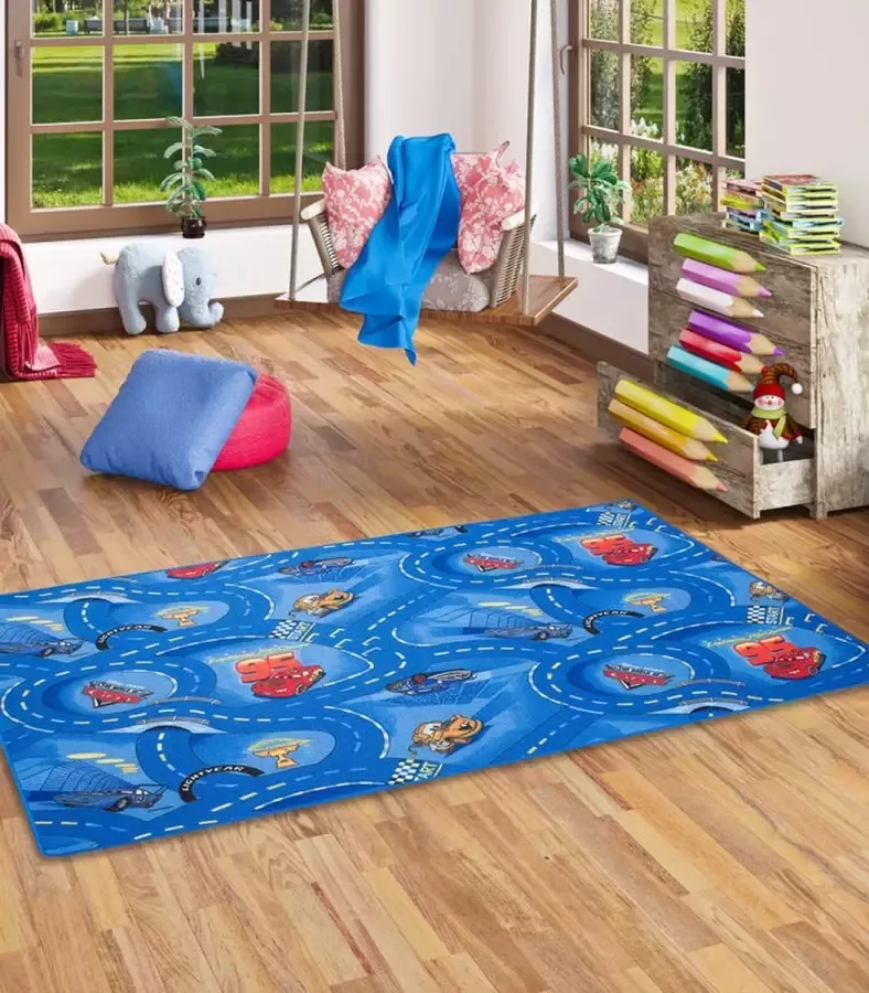 Disney Cars 77 Speelkleed 95x133 cm Officieel gelicentieerd World of Cars Blauw Vloerkleed Speeltapijt