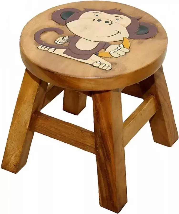 DIt & Dat &zo Kinderkruk 'aapje' met banaan Dieren Hout Kruk voor kinderen Handgemaakt Uniek 25 cm hoog