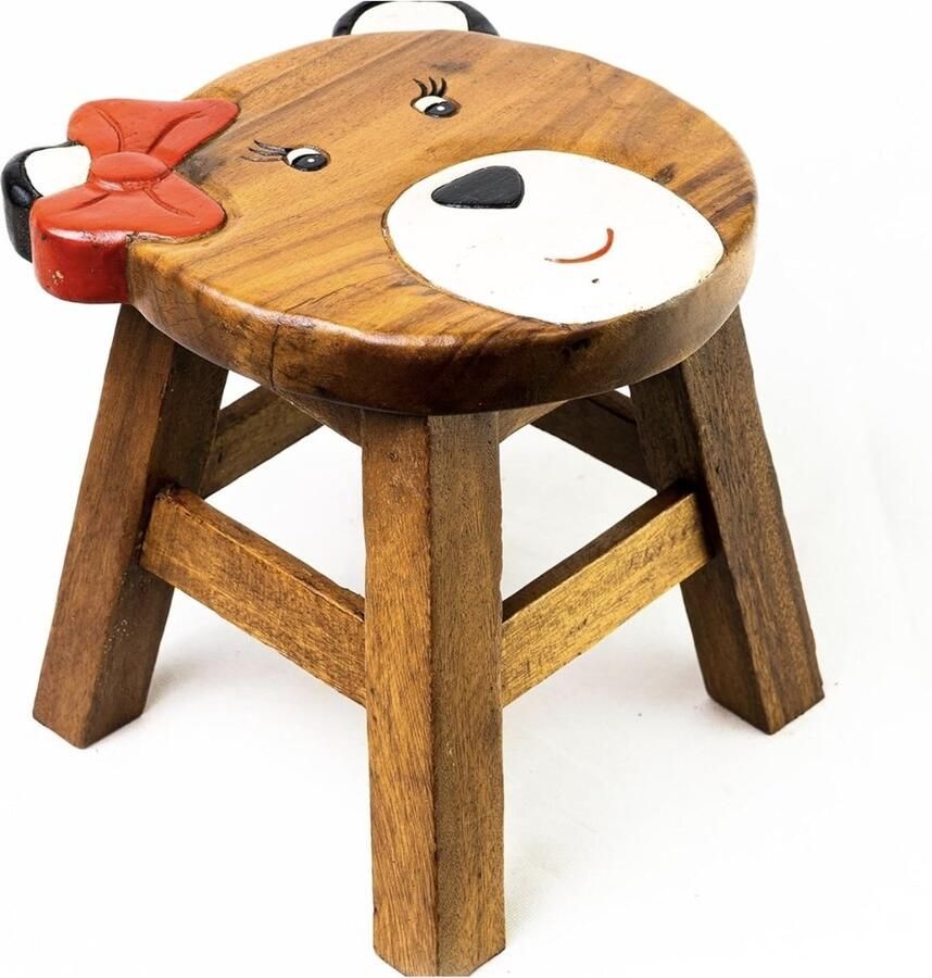 DIt & Dat &zo Kinderkruk Beer Meisje Teddy bear met rode strik Hout Dieren 25 cm hoog Handgemaakt Uniek Sinterklaas Kerst Geboorte Kraamcadeau Baby Kind