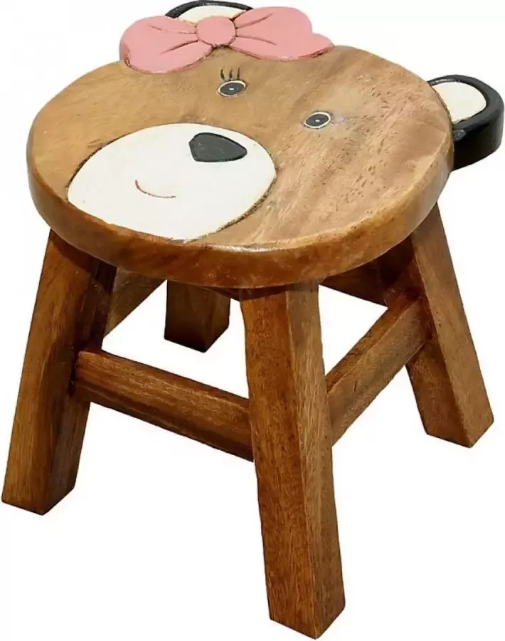 DIt & Dat &zo Kinderkruk Beer Meisje Teddy bear met rode strik Hout Dieren 25 cm hoog Handgemaakt Uniek Sinterklaas Kerst Geboorte Kraamcadeau Baby Kind - Foto 2