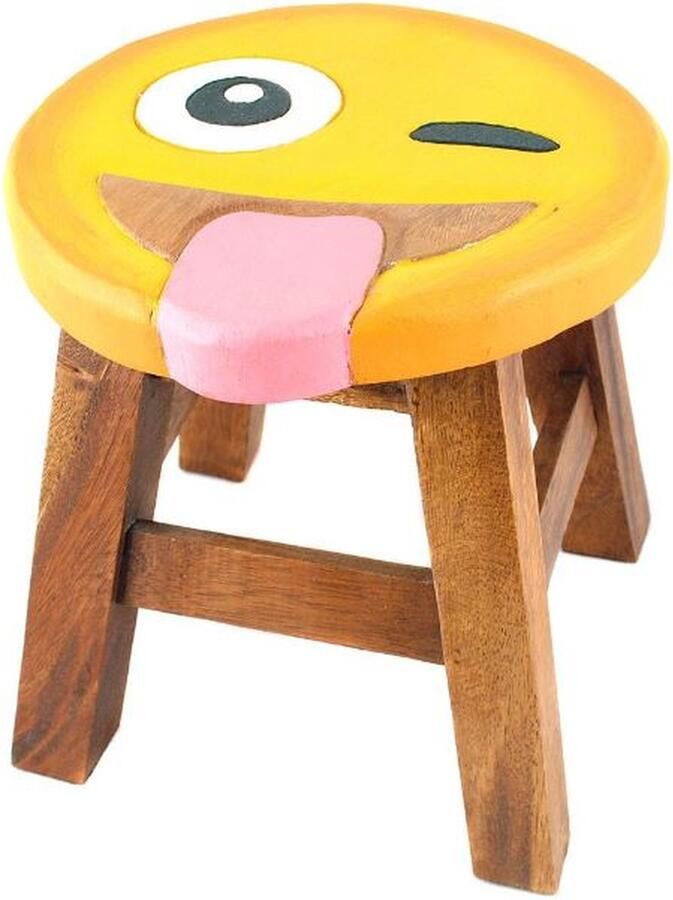 DIt & Dat &zo Kinderkruk Opstapje Afstapje Kindermeubel Volwassen krukje Emotion Emotie| Tong uitsteken Hout Samanboom L25xB25xH25 cm