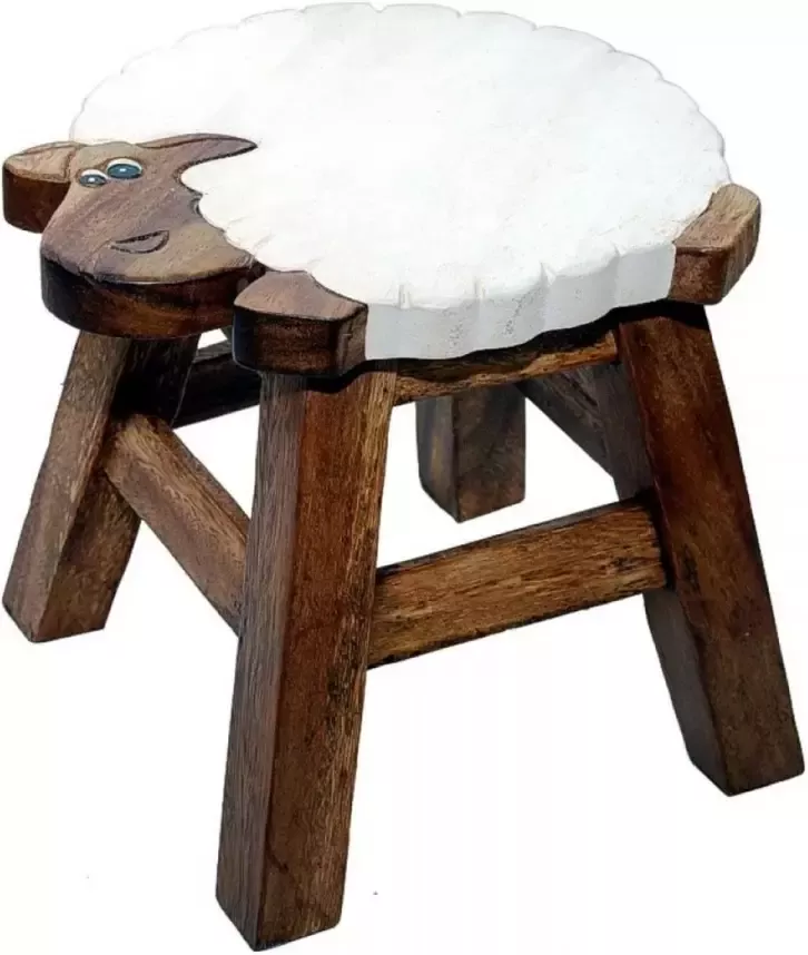 DIt & Dat &zo Kinderkruk 'schaap' Dieren Hout Kruk voor kinderen Handgemaakt Uniek 25 cm hoog