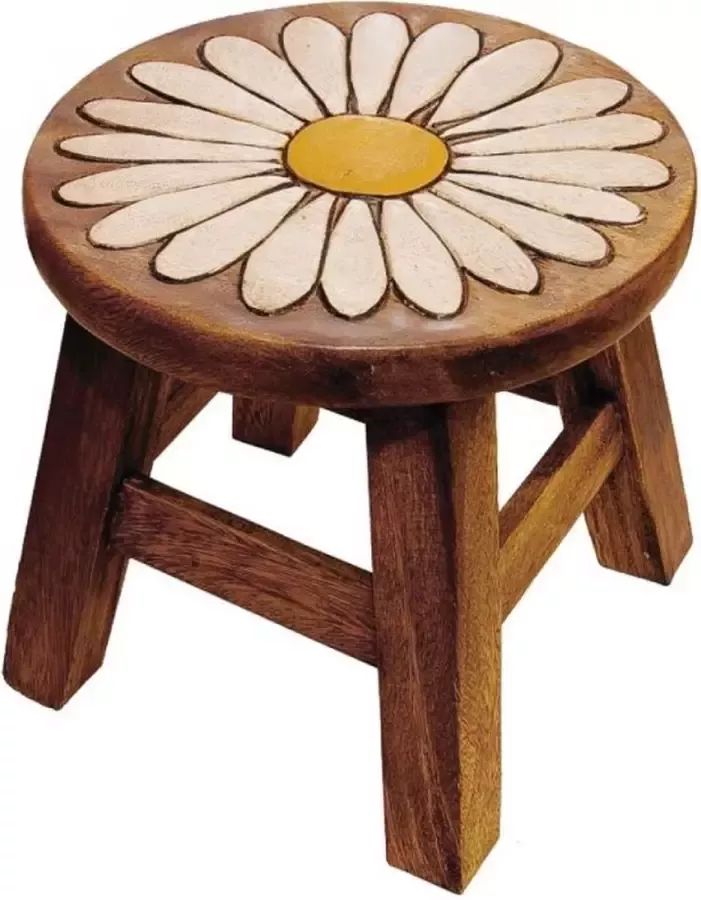 DIt & Dat &zo Kinderkruk Hout Bloem Magriet Madelief Geel Wit Handgemaakt Uniek 25 cm hoog Sinterklaas Kerst Geboorte Kraamcadeau Baby Kind