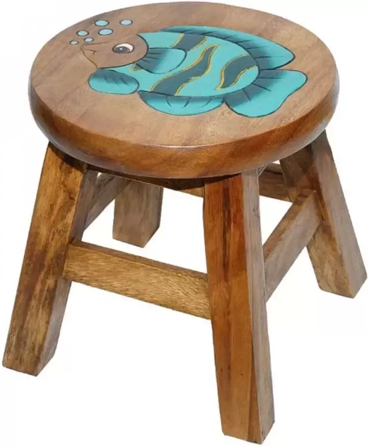 DIt & Dat &zo Kinderkruk Kruk voor kinderen Opstapje Vissen Fish Hout Dieren L25xB25xH25 cm Handgemaakt Uniek Sinterklaas Kerst Geboorte Kraamcadeau Baby Kind Verjaardag Kado