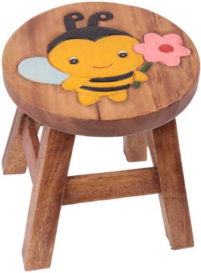 DIt & Dat &zo Krukje Opstapje Krukje voor kinderen Handgemaakt Echt stevig hout Samanboom Bij Dieren L25xB25xH25 cm Geboorte Kraamcadeau Sinterklaas Kerst Verjaardag Kado