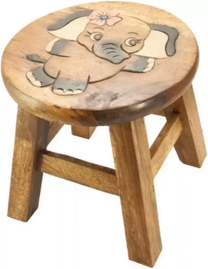 DIt & Dat &zo Kinderkrukje Opstapje Olifant meisje Kruk voor kinderen Hout Handgemaakt L25xB25xH25 cm Dieren Kado Geboorte |Sinterklaas kerst Kraamcadeau