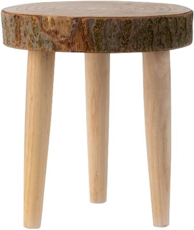 Dit & Krukje Boomstam Schors Boomschijf Hout 3 poten Bijzettafeltje Plantentafeltje Diameter 31 cm hoogte 32 cm