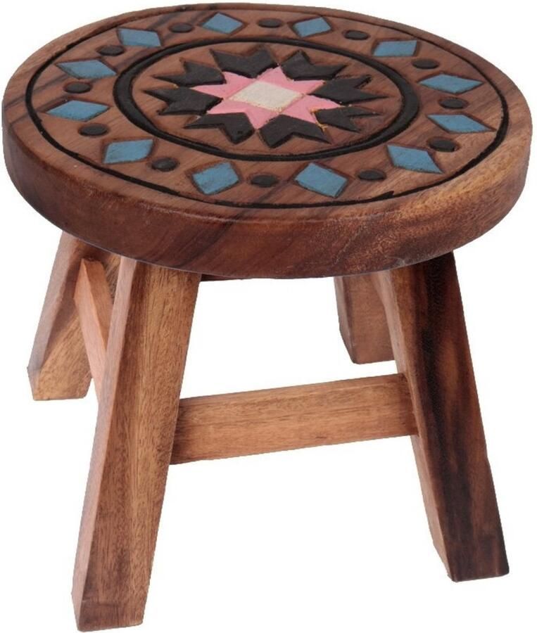 Dit & Dit &zo Krukje Opstapje Afstapje Kinderkruk Hout Mandala Bruin Roze Blauw L25xB25xH25 cm