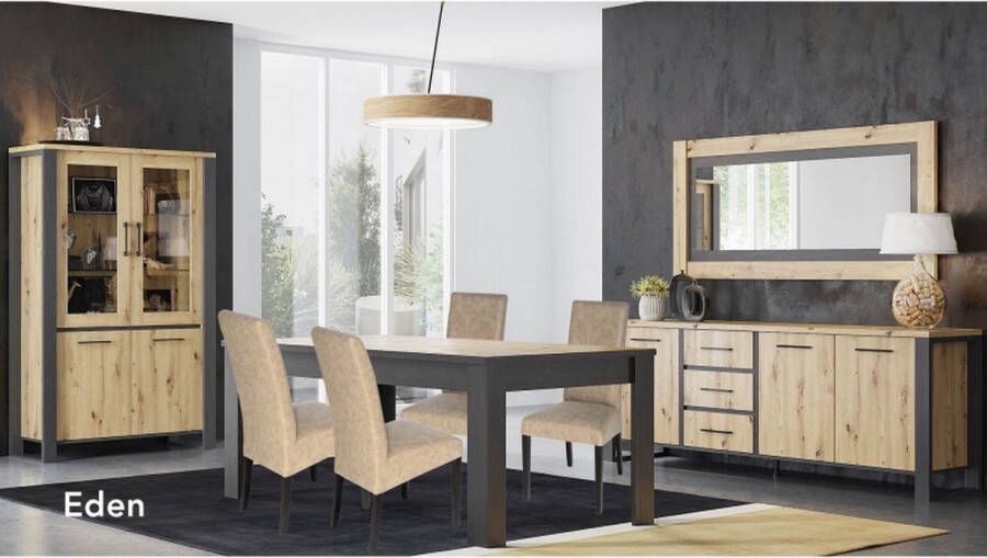 Divaco Eetkamer compleet Eden 3-delige eetplaats Dressoir Vitrine Tafel
