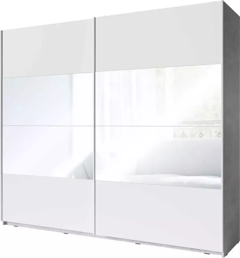 Divaco Kledingkast Soma 250cm met 2 schuifdeuren & spiegel wit beton