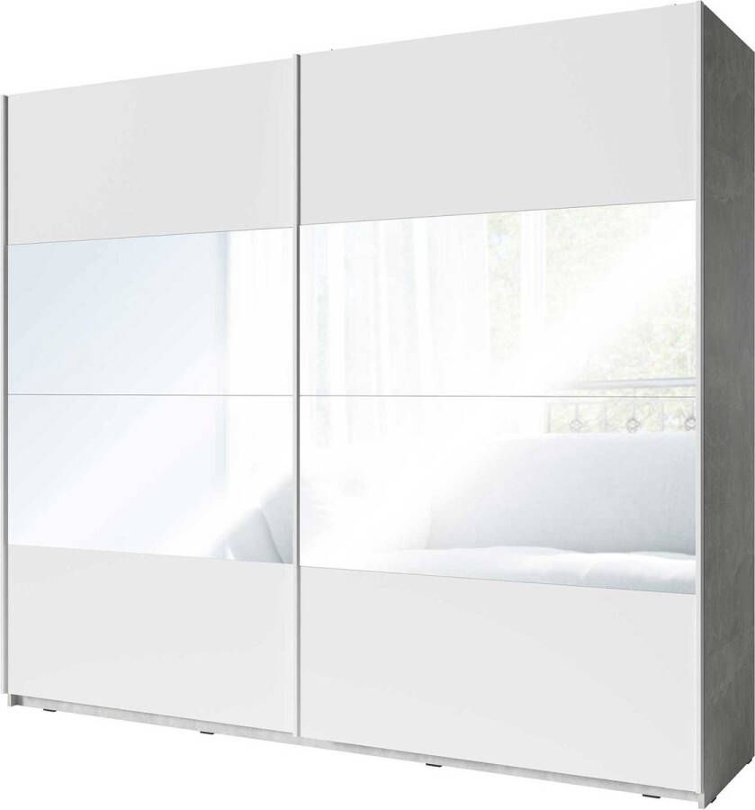 Divaco Kledingkast Soma 250cm met 2 schuifdeuren & spiegel wit beton