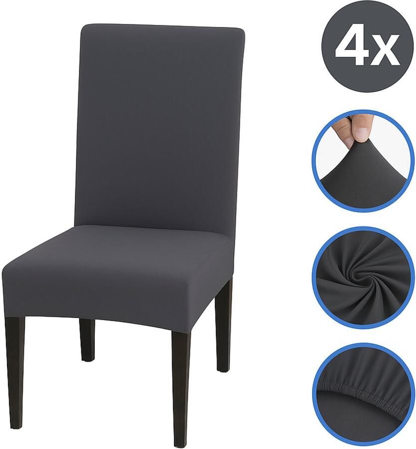 DIVERZA Stoelhoes – Hoes voor Eetkamerstoelen – 4 stuks – Met beschermende viltjes – Grijs – Stretch