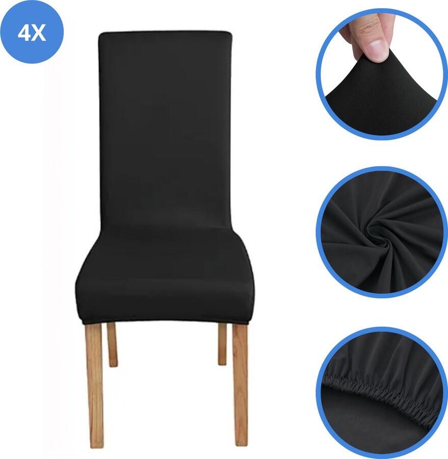 DIVERZA Stoelhoes – Hoes voor Eetkamerstoelen – 4 stuks – Met beschermende viltjes – Zwart – Stretch