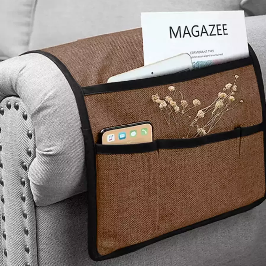 Divineness Armleuning organizer voor bank afstandsbediening houder – bruin