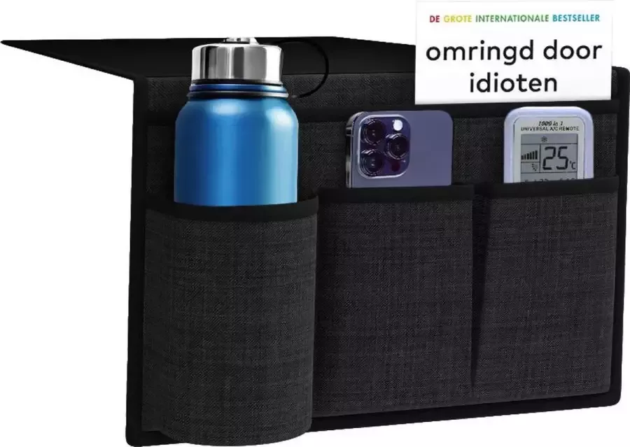 Divineness bedside pocket verlengde flap bed organizer zwart