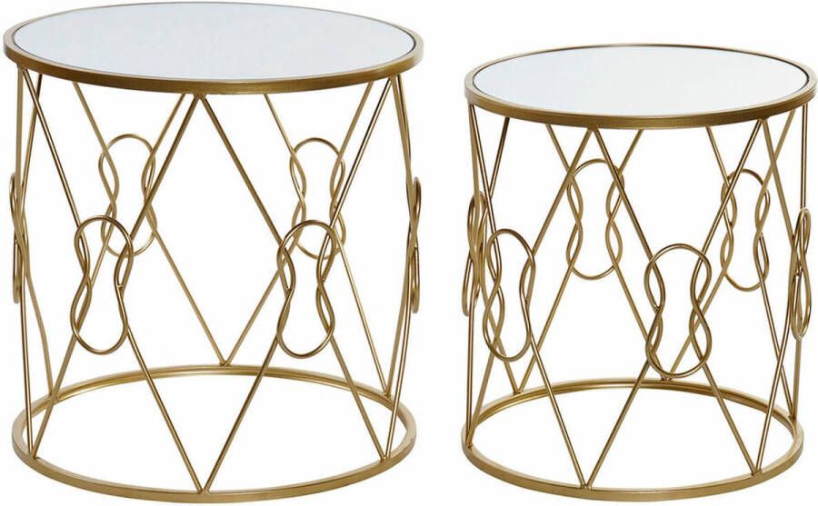 DKD Home Decor Bijzettafel Spiegel Gouden Metaal (2 pcs) (42 x 42 x 46 cm) (50 x 50 x 51 cm)