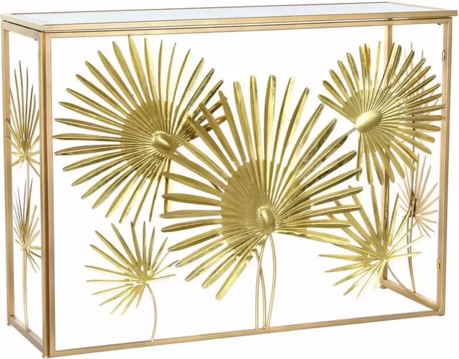 DKD Home Decor Bijzettafel Spiegel Gouden Metaal Tropisch Blad van een plant (108 x 37 x 79 5 cm)