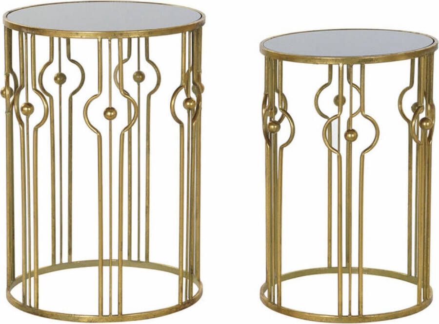 DKD Home Decor Bijzettafel Spiegel Zwart Metaal Licht koper (39 x 39 x 55 cm) (2 pcs)