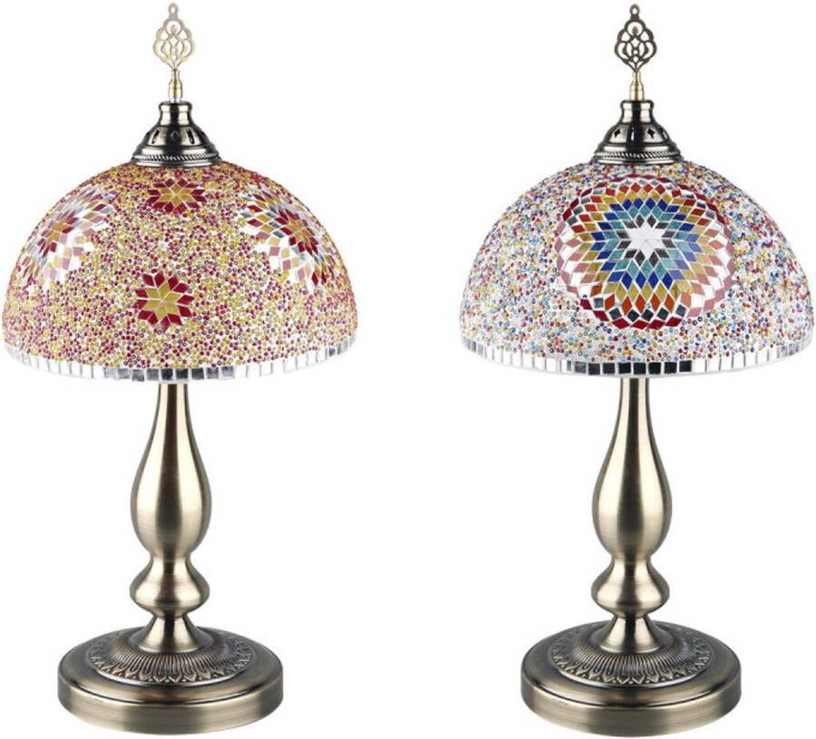 DKD Home Decor Bureaulamp Kristal Mozaïek Metaal Multicolour Arabisch (30 x 30 x 46 cm) (2 Stuks)