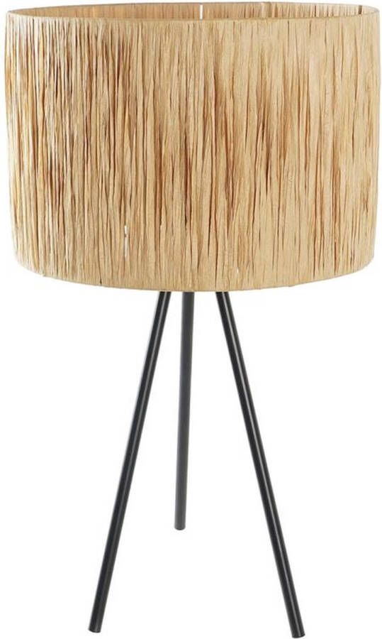 DKD Home Decor Bureaulamp Zwart Metaal Bruin Koloniaal Rotan Raffia 220 V 50 W (30 x 30 x 51 cm)