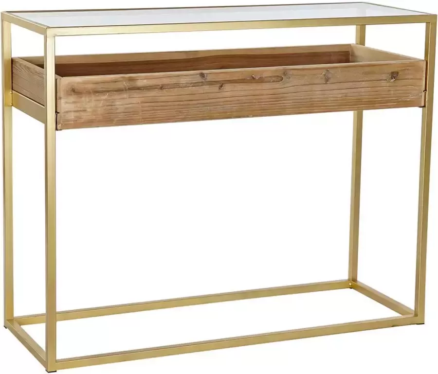 DKD Home Decor Console Kristal Natuurlijk Gouden Metaal Hout Tropisch (100 x 38 x 80 cm)