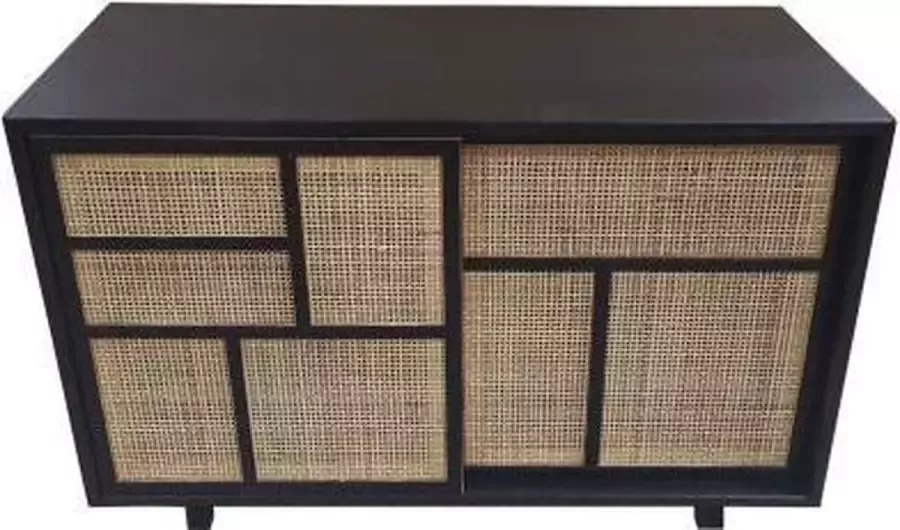 DKD Home Decor Dientafel Natuurlijk Zwart MDF Rotan Paulownia hout (80 x 38 x 50 cm)