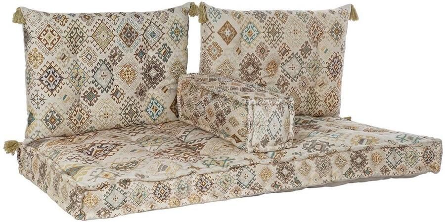 DKD Home Decor 2-zitsbank Beige Bruin Katoen Geel (145 x 76 x 13 cm)