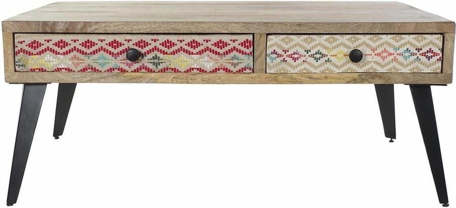 DKD Home Decor Bijzettafel 110 x 70 x 46 cm Zwart Metaal Bruin Multicolour Mangohout