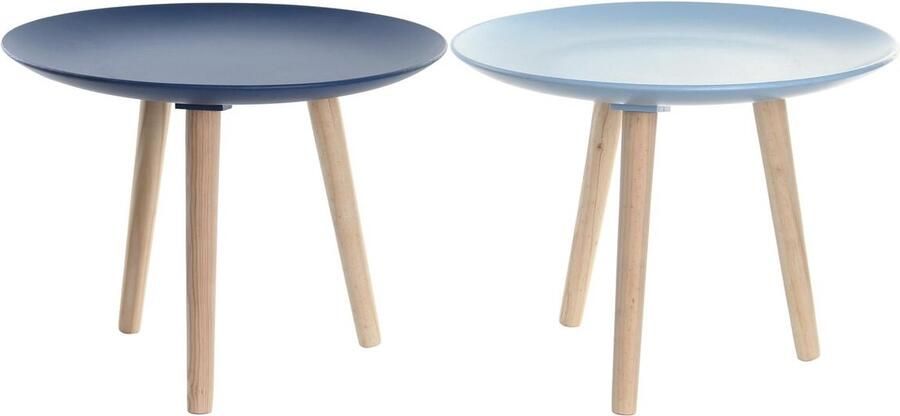 DKD Home Decor Bijzettafel 44 x 44 x 35 cm Blauw Bruin Hemelsblauw Pijnboom Hout MDF (2 Stuks)
