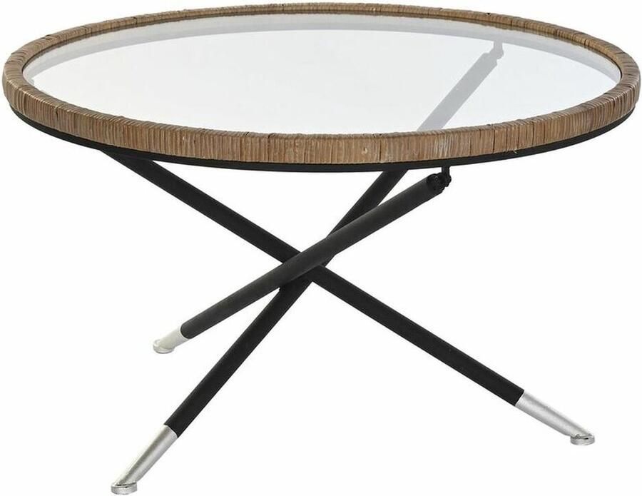 DKD Home Decor Bijzettafel 80 x 80 x 48 cm Kristal Natuurlijk Zilverkleurig Zwart Metaal