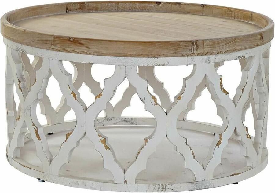 DKD Home Decor Bijzettafel 81 x 81 x 43 5 cm Spar Aluminium Wit Lichtbruin Hout MDF