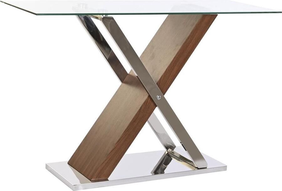 DKD Home Decor Bijzettafel Kristal Zilverkleurig Transparant Staal Donkerbruin 120 x 40 x 75 cm