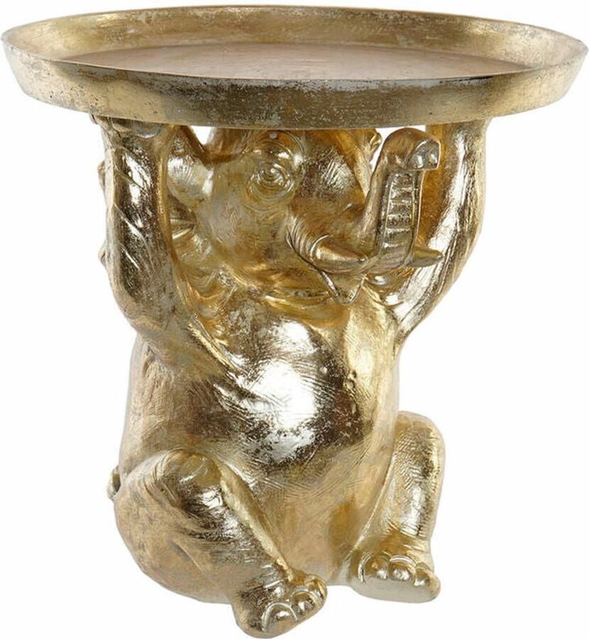 DKD Home Decor Bijzettafel Olifant Gouden Hars Koloniaal (35 x 35 x 35 cm)