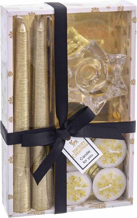 DKD Home Decor Christmas Ronde Kroonluchter Met Standaard Kerstmis Gouden Kristal Paraffine 21 7 X 13 3 X 3 8 Cm