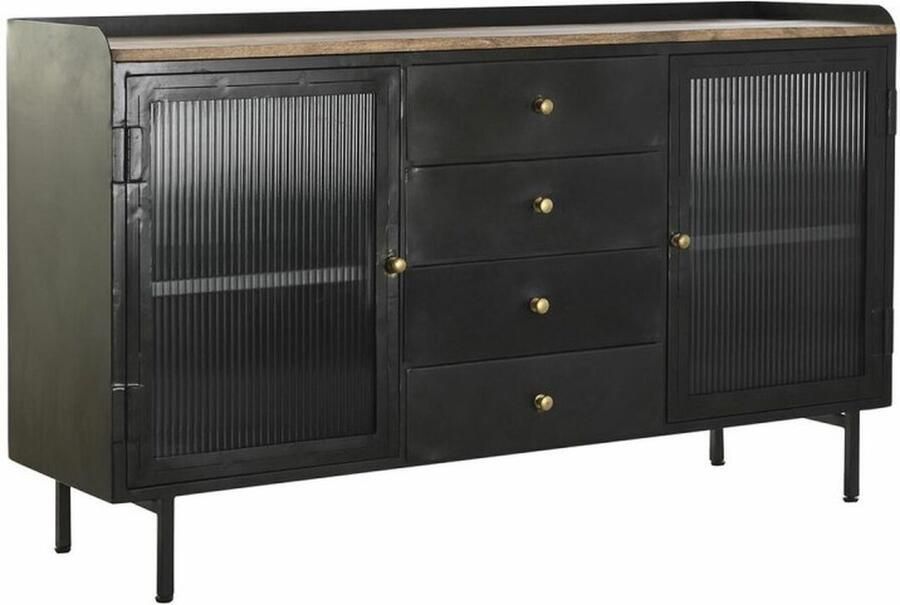 DKD Home Decor Dientafel Natuurlijk Zwart Gouden Metaal Mangohout (145 x 40 x 85 cm)