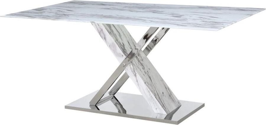 DKD Home Decor Eettafel Kristal Zilverkleurig Grijs Staal Wit 180 x 90 x 78 cm