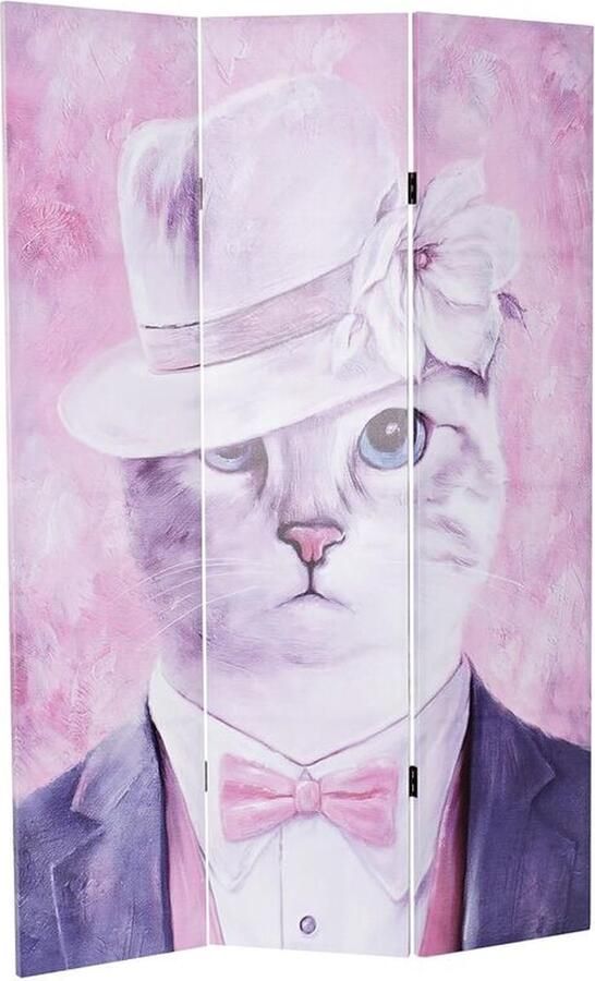 DKD Home Decor Kamerscherm Kat Canvas Pijnboom (120 x 2 5 x 180 cm)