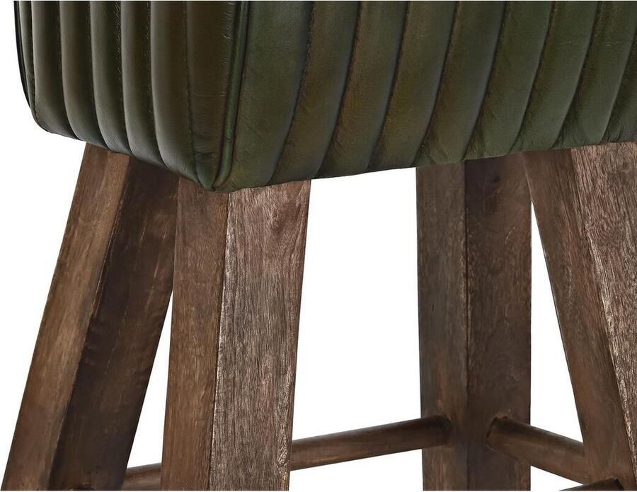 DKD Home Decor Kruk Hout Bruin Leer Groen (41 x 30 x 79 cm)