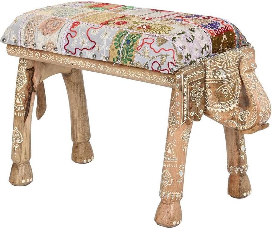 DKD Home Decor Kruk Olifant Polyester Multicolour Mangohout (65 x 31 7 x 38 cm)