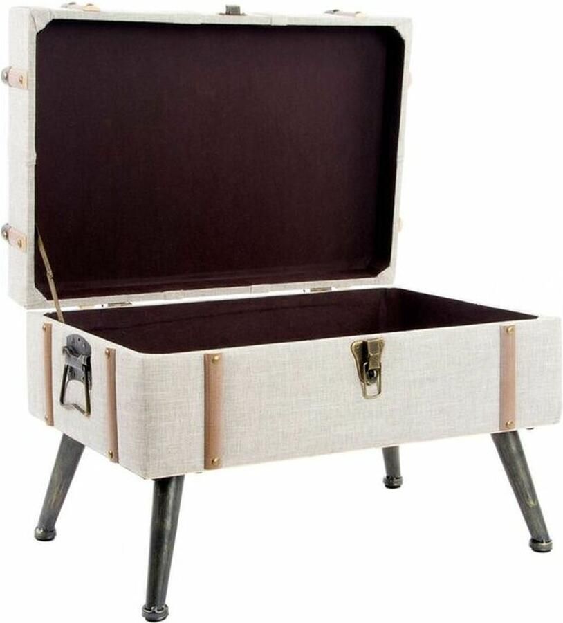 DKD Home Decor Kruk Zwart Beige Linnen Hout MDF (62 x 42 x 43 cm)