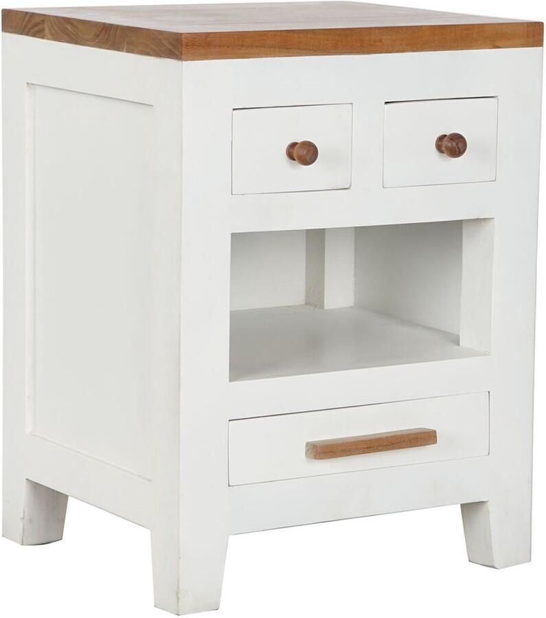 DKD Home Decor Nachtkastje Wit Bruin Acacia Mangohout 45 x 40 x 60 cm