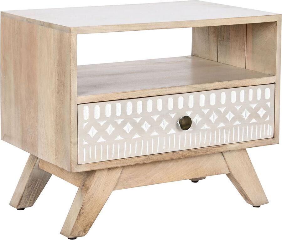 DKD Home Decor Nachtkastje Wit Natuurlijk Mangohout 55 x 35 x 45 cm