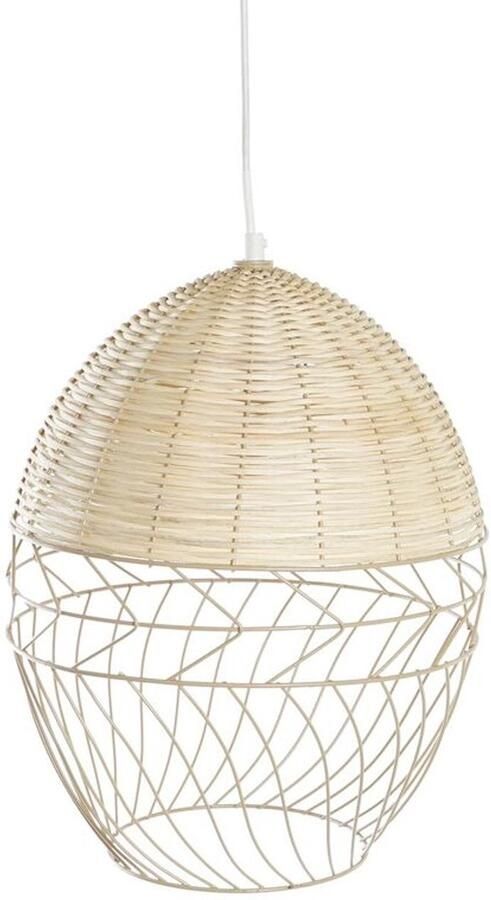 DKD Home Decor Plafondlamp Metaal Wit Lichtbruin Rotan 50 W (30 x 30 x 38 cm)